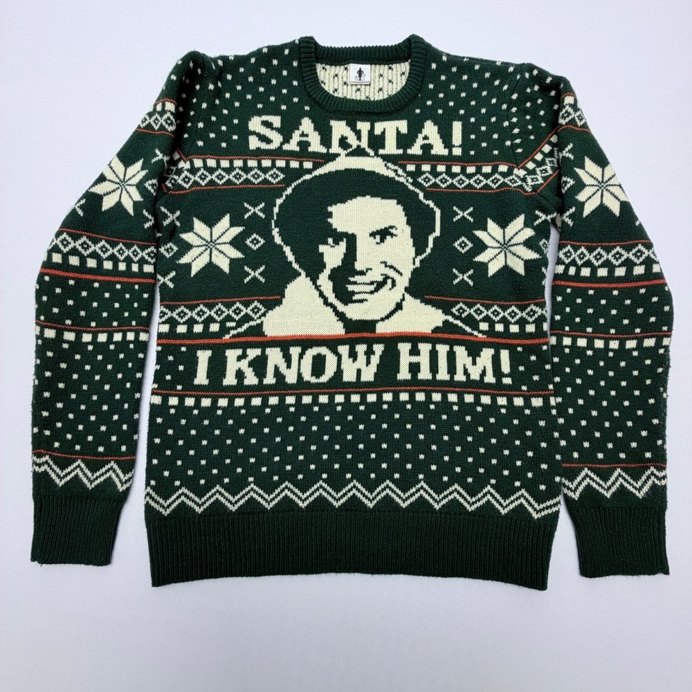 Elf Movie Santa I Know Him Green Fair Isle Christmas Ugly Sweater Mens Medium